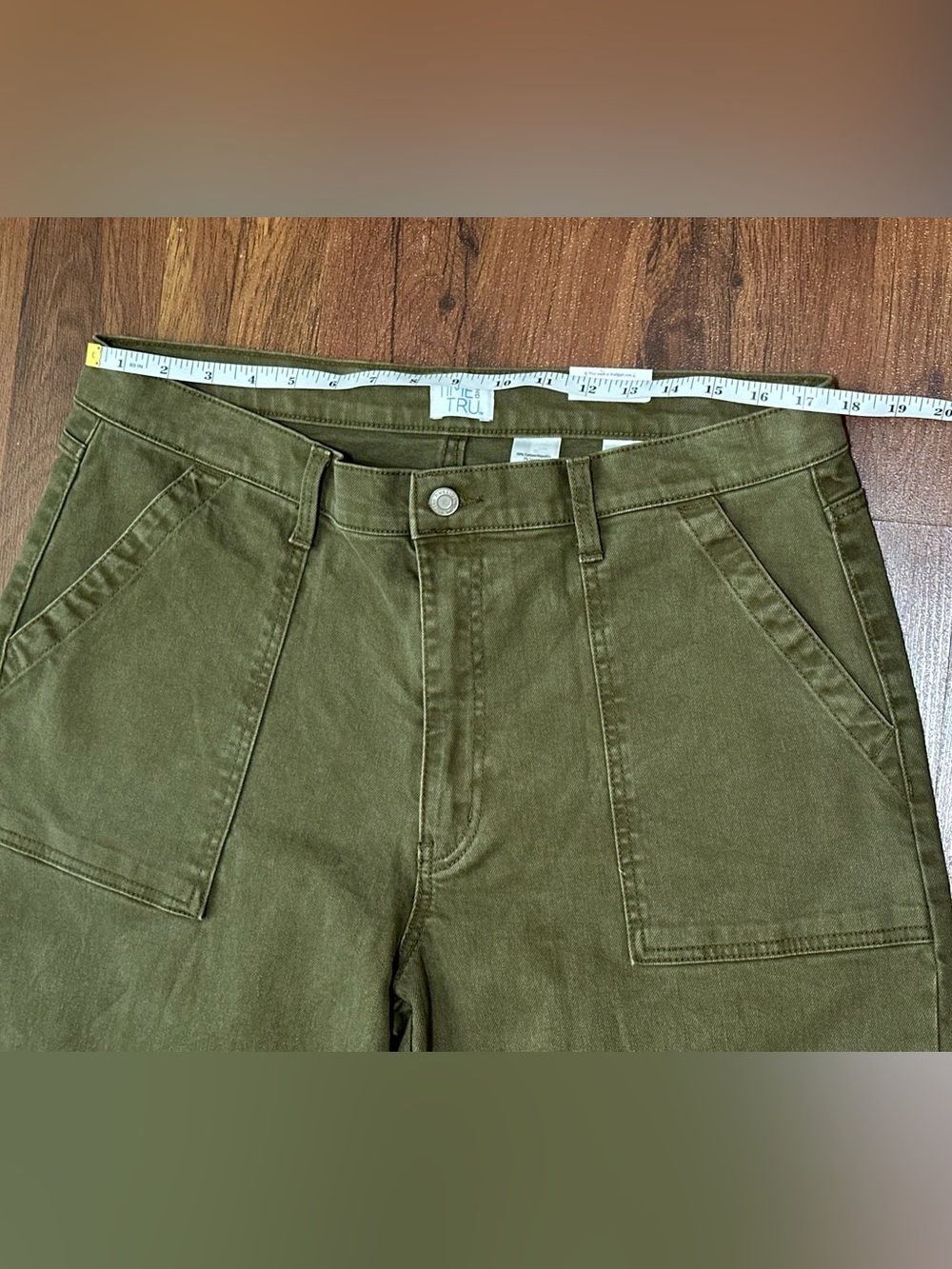 Time and Tru Washed Olive High Rise Wide Leg Utility Trousers - Picture 10 of 16
